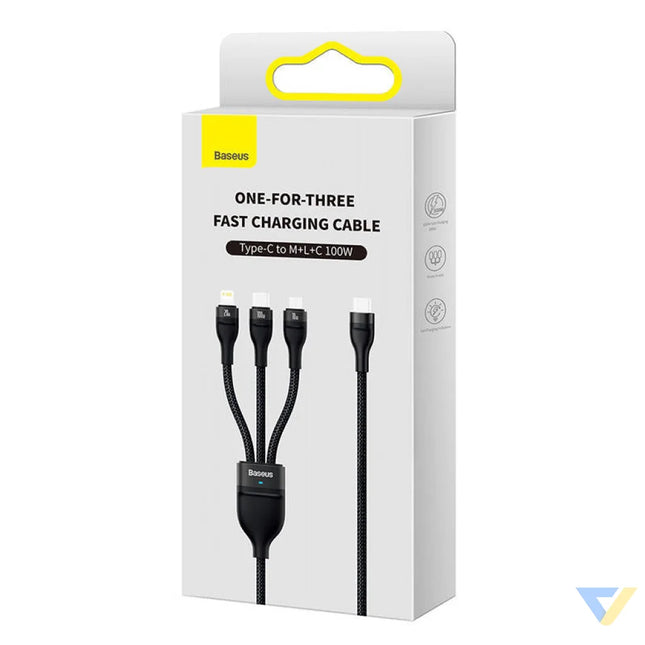 3in1 USB cable Baseus Flash Series 2 USB C + micro USB + Lightning 100W 1.5m (black) Combo Cables