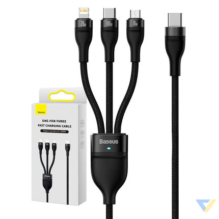 3in1 USB cable Baseus Flash Series 2 USB C + micro USB + Lightning 100W 1.5m (black) Combo Cables