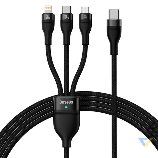 3in1 USB cable Baseus Flash Series 2 USB C + micro USB + Lightning 100W 1.5m (black) Combo Cables