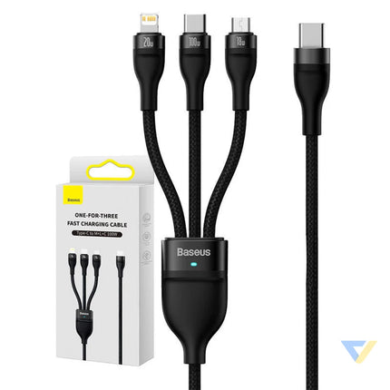 3in1 USB cable Baseus Flash Series 2 USB C + micro USB + Lightning 100W 1.5m (black) Combo Cables