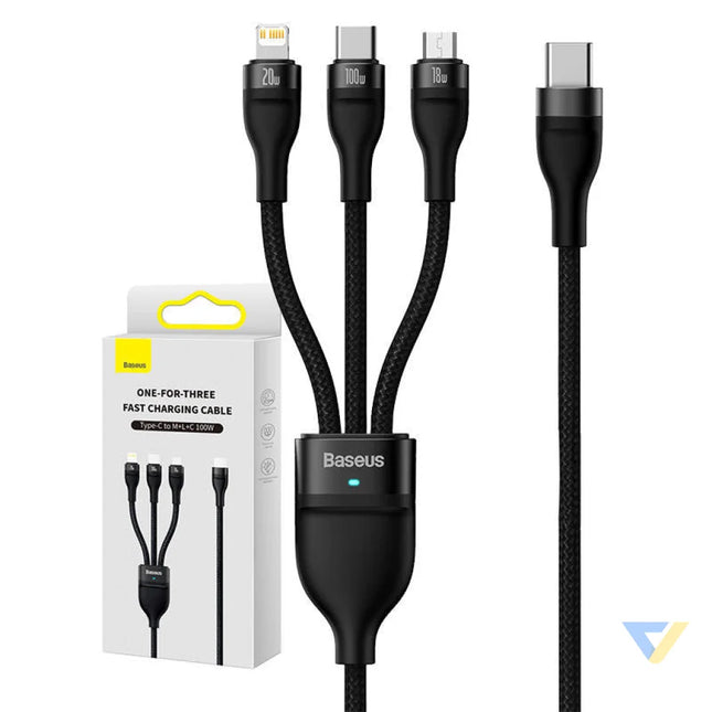 3in1 USB cable Baseus Flash Series 2 USB C + micro USB + Lightning 100W 1.5m (black) Combo Cables