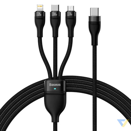 3in1 USB cable Baseus Flash Series 2 USB C + micro USB + Lightning 100W 1.5m (black) Combo Cables