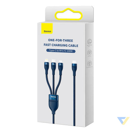 3in1 USB cable Baseus Flash Series 2 USB C + micro USB + Lightning 100W 1.5m (blue) Combo Cables