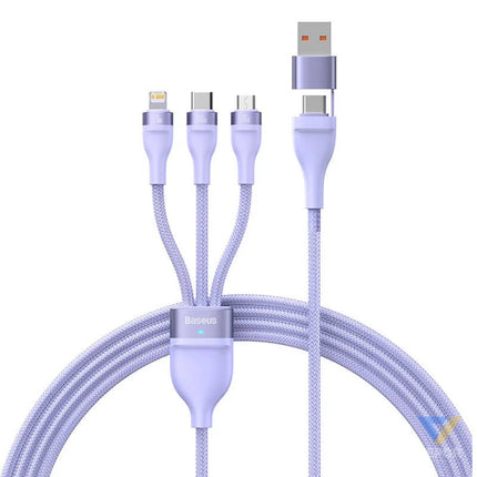 3in1 USB cable Baseus Flash Series 2 USB C + micro USB + Lightning 100W 1.5m (purple) Combo Cables