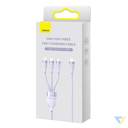 3in1 USB cable Baseus Flash Series 2 USB C + micro USB + Lightning 100W 1.5m (purple) Combo Cables