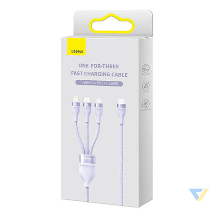 3in1 USB cable Baseus Flash Series 2 USB C + micro USB + Lightning 100W 1.5m (purple) Combo Cables