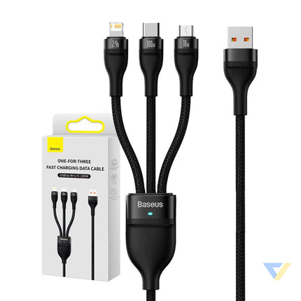 3in1 USB cable Baseus Flash Series USB C + micro USB + Lightning 100W 1.2m (black) Combo Cables