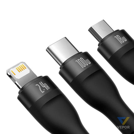 3in1 USB cable Baseus Flash Series USB C + micro USB + Lightning 100W 1.2m (black) Combo Cables