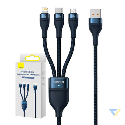 3in1 USB cable Baseus Flash Series USB C + micro USB + Lightning 100W 1.2m (blue) Combo Cables