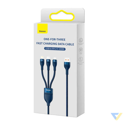 3in1 USB cable Baseus Flash Series USB C + micro USB + Lightning 100W 1.2m (blue) Combo Cables