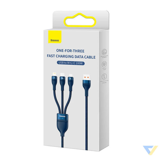 3in1 USB cable Baseus Flash Series USB C + micro USB + Lightning 100W 1.2m (blue) Combo Cables