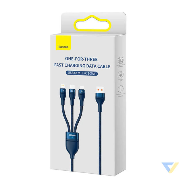 3in1 USB cable Baseus Flash Series USB C + micro USB + Lightning 100W 1.2m (blue) Combo Cables