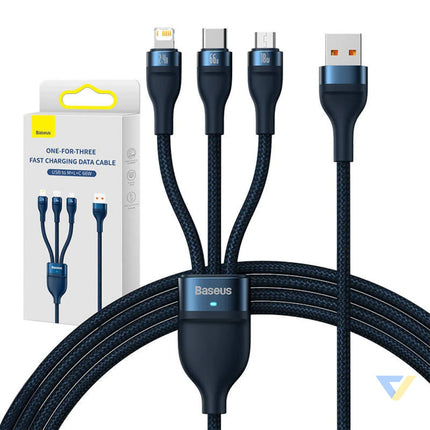 3in1 USB cable Baseus USB 3in1 Baseus Flash Series USB C + Micro + Lightning 66W 1.2m (blue) Combo Cables