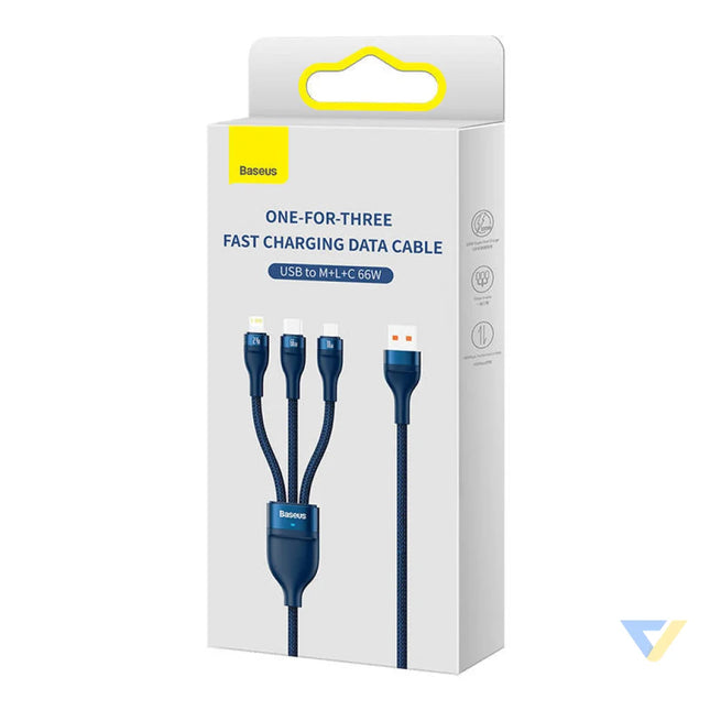 3in1 USB cable Baseus USB 3in1 Baseus Flash Series USB C + Micro + Lightning 66W 1.2m (blue) Combo Cables