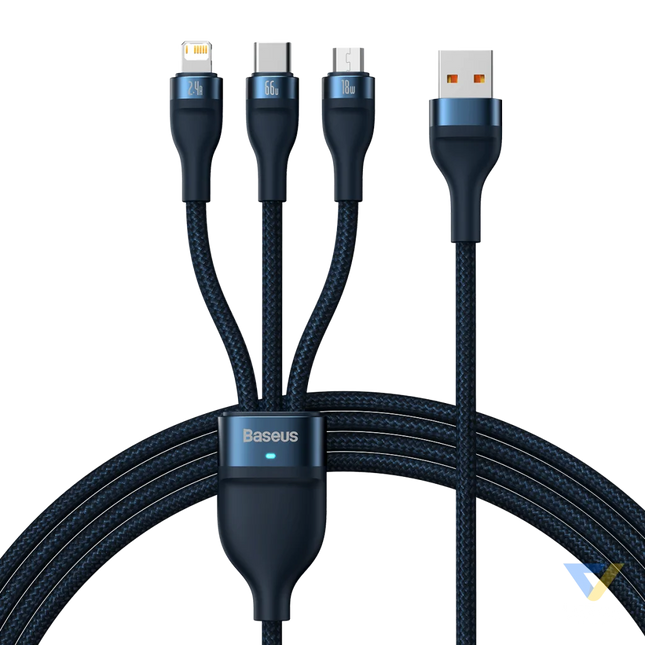 3in1 USB cable Baseus USB 3in1 Baseus Flash Series USB C + Micro + Lightning 66W 1.2m (blue) Combo Cables