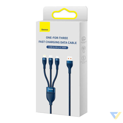 3in1 USB cable Baseus USB 3in1 Baseus Flash Series USB C + Micro + Lightning 66W 1.2m (blue) Combo Cables