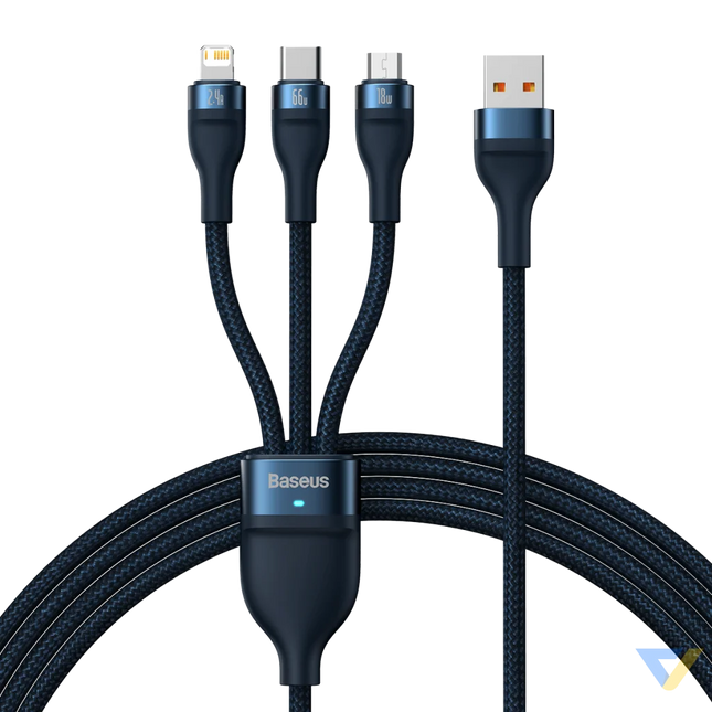 3in1 USB cable Baseus USB 3in1 Baseus Flash Series USB C + Micro + Lightning 66W 1.2m (blue) Combo Cables