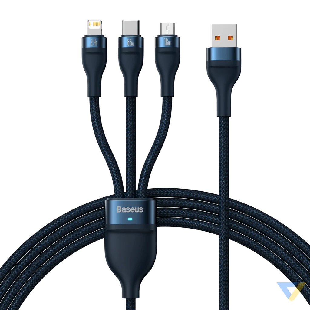 3in1 USB cable Baseus USB 3in1 Baseus Flash Series USB C + Micro + Lightning 66W 1.2m (blue) Combo Cables