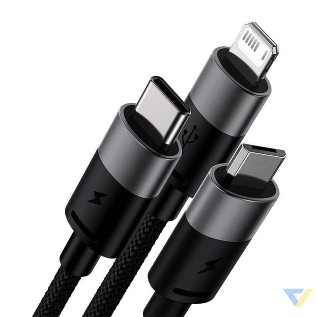 3in1 USB cable Baseus StarSpeed Series USB C + Micro + Lightning 3,5A 1.2m (Black) Combo Cables