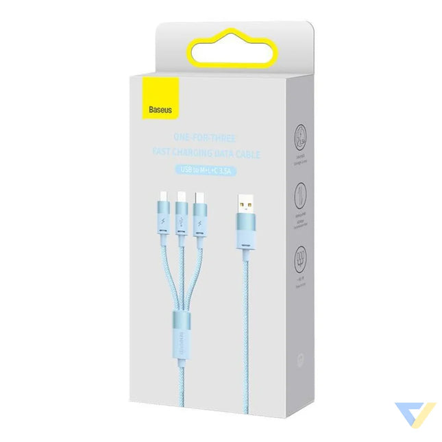 3in1 USB cable Baseus StarSpeed Series USB C + Micro + Lightning 3,5A 1.2m (Blue) Combo Cables