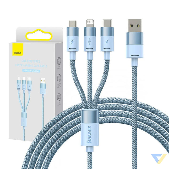 3in1 USB cable Baseus StarSpeed Series USB C + Micro + Lightning 3,5A 1.2m (Blue) Combo Cables