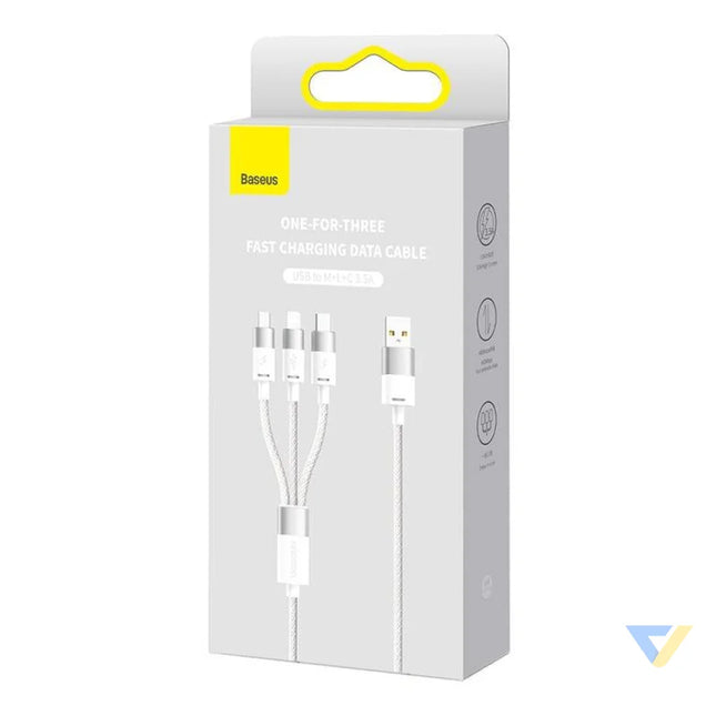 3in1 USB cable Baseus StarSpeed Series USB C + Micro + Lightning 3,5A 1.2m (White) Combo Cables