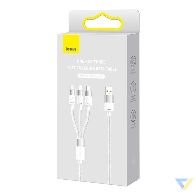 3in1 USB cable Baseus StarSpeed Series USB C + Micro + Lightning 3,5A 1.2m (White) Combo Cables