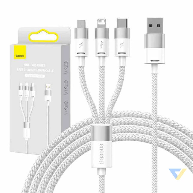 3in1 USB cable Baseus StarSpeed Series USB C + Micro + Lightning 3,5A 1.2m (White) Combo Cables