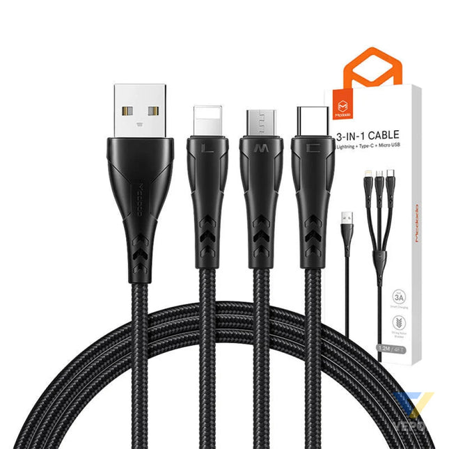 3in1 USB to USB C / Lightning / Micro USB Cable Mcdodo CA 6960 1.2m (Black) Combo Cables