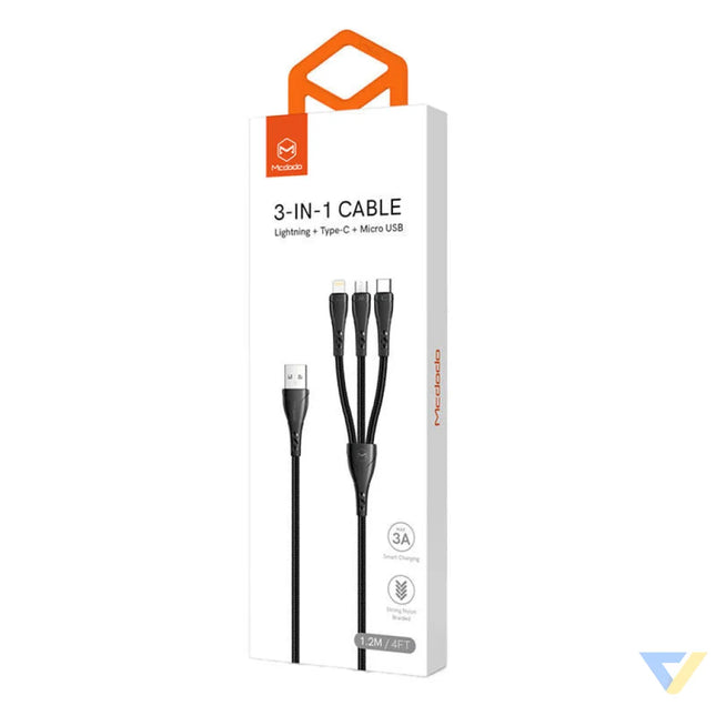 3in1 USB to USB C / Lightning / Micro USB Cable Mcdodo CA 6960 1.2m (Black) Combo Cables