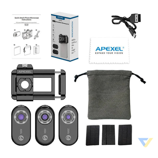 3x CPL lens / microscope for smartphone Apexel APL MS3IN1 200x / 150x / 100x Phone lenses