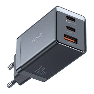 GaN Mcdodo CH-1543 tīkla lādētājs, 2x USB-C, 1x USB, 67W + USB-C uz USB-C 2m kabelis (melns)