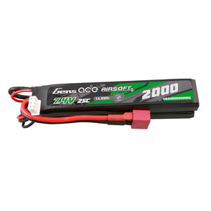 Gens Ace 25C 2000mAh 2S2P 7.4V Sadel Airsoftvapen Lipo Batteri med Mini Deans(T) Kontakt