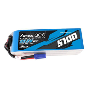 Gens ace G-Tech 5100mAh 80C 22.2V 6S1P Lipo-batteripaket med EC5-kontakt