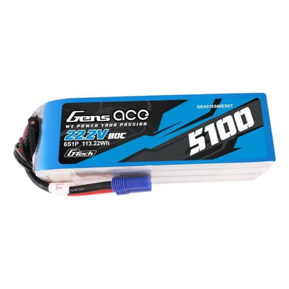 Gens ace G-Tech 5100mAh 80C 22.2V 6S1P Lipo-batteripaket med EC5-kontakt