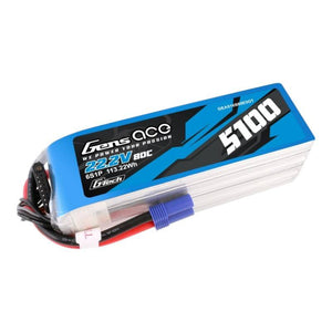 Gens ace G-Tech 5100mAh 80C 22.2V 6S1P Lipo-batteripaket med EC5-kontakt