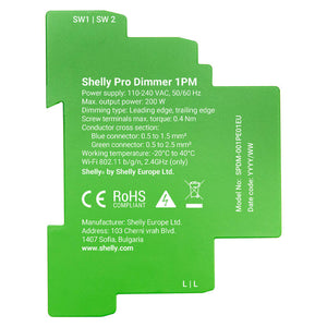 Shelly Pro Dimmer 1 DIN sliedes viedais slēdzis, 1 kanāls