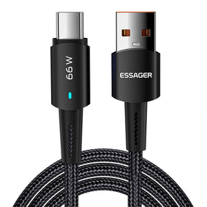 USB į USB-C kabelis, Essager, EXCT-CGA01, 66W, 2m (juodas)