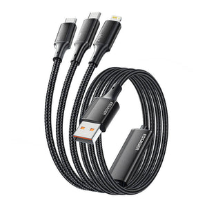 USB-A 3in1 kabelis, Essager, EXCMTL-JJ01-P, USB-C/Lightning/Micro, 100W, 1,2 m (juodas)