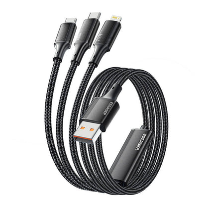 USB-A 3in1 Kabel, Essager, EXCMTL-JJ01-P, USB-C/Lightning/Micro, 100W, 1,2m (schwarz)