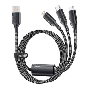 USB-A 3in1 kabelis, Essager, EXCMTL-JJ01-P, USB-C/Lightning/Micro, 100W, 1,2 m (juodas)