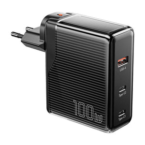 Sieninis įkroviklis, Essager, ECT2CA-ZXB01-Z, GaN, USB-A, USB-C 100W (juodas)