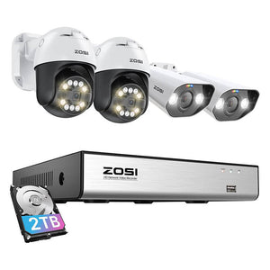 IP-kamera ZOSI 2 kpl C296 WiFi 5MP & 2 kpl C182 WiFi 8MP + NVR 8ch + 2TB HDD