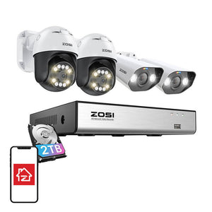 IP-kamera ZOSI 2 kpl C296 WiFi 5MP & 2 kpl C182 WiFi 8MP + NVR 8ch + 2TB HDD