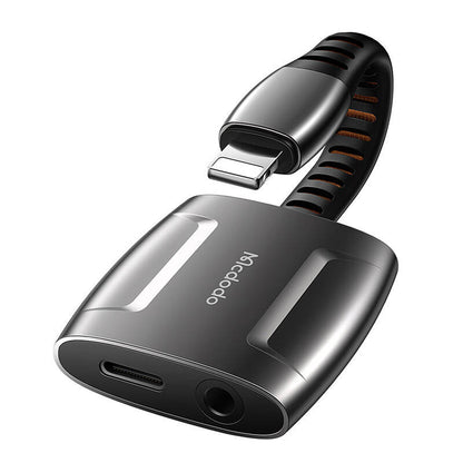 Lightning uz Lightning + AUX 3,5 mm mini ligzdu adapteris, Mcdodo CA-6340 (melns)