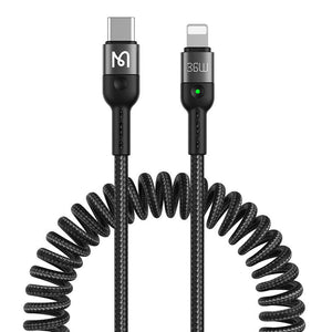 Mcdodo CA-1960 USB-C uz Lightning atsperu kabelis, 36W, 1.8m (melns)