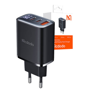 Mcdodo CH-2180 2xUSB-C + USB-A, 30W tīkla lādētājs ar displeju (melns)