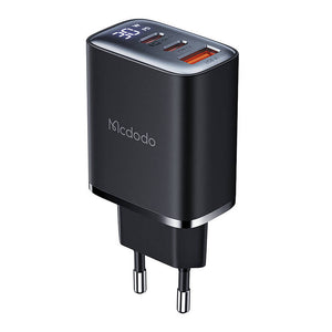 Mcdodo CH-2180 2xUSB-C + USB-A, 30W tīkla lādētājs ar displeju (melns)
