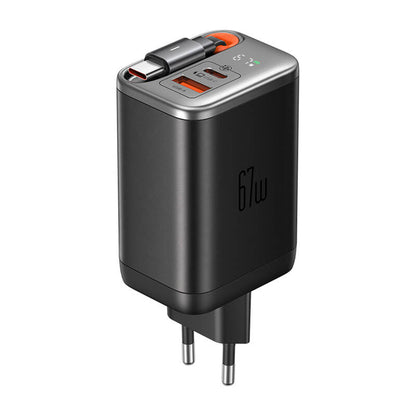 McDodo CH-4100 67W GaN 2-i-1 USB-C+A laddare, 65 cm USB-C-kabel, svart