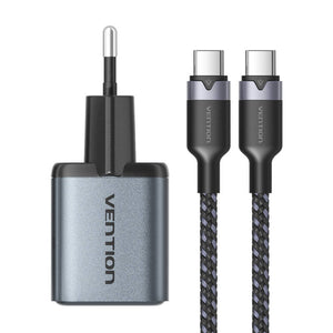 GaN Vention USB-C+A 30W-laddare + USB-C-C-kabel 1m (Grå)